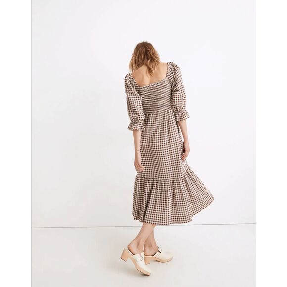 Madewell Lucie Elbow-Sleeve Smocked Midi Dress in Gingham - Picture 3 of 7